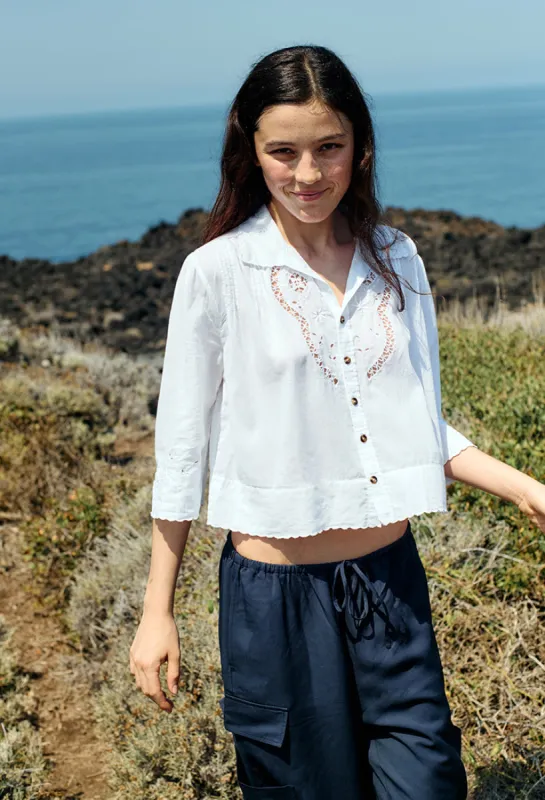 Cezanne White Cotton Bracelet Sleeve Top sold by Ciao Lucia