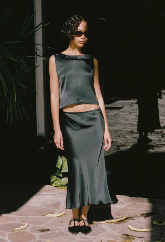 Emilie Black Satin Midi Skirt made by Ciao Lucia