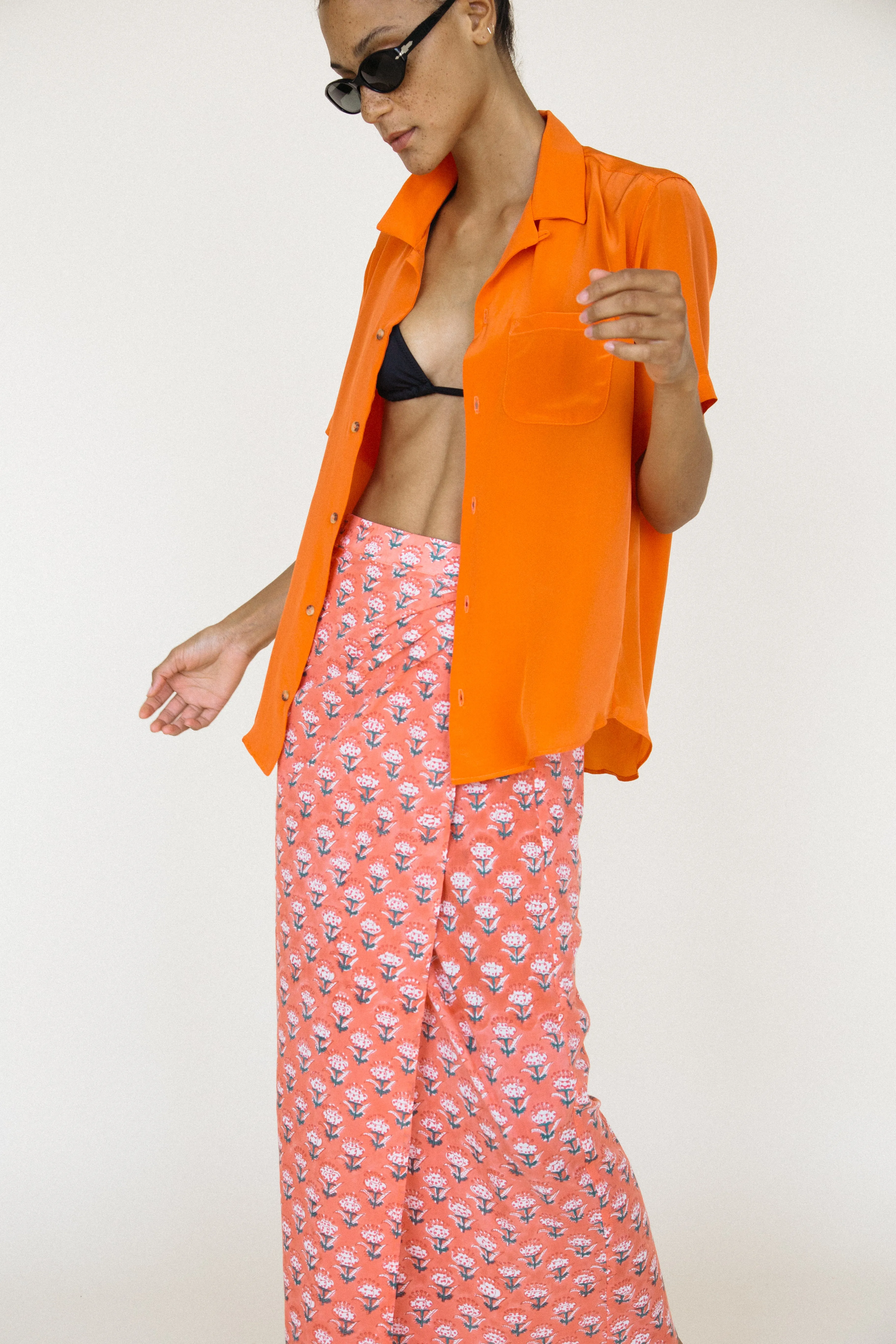 Rosetta Skirt Coral Floral Block Print sold by Ciao Lucia product image thumbnail 3