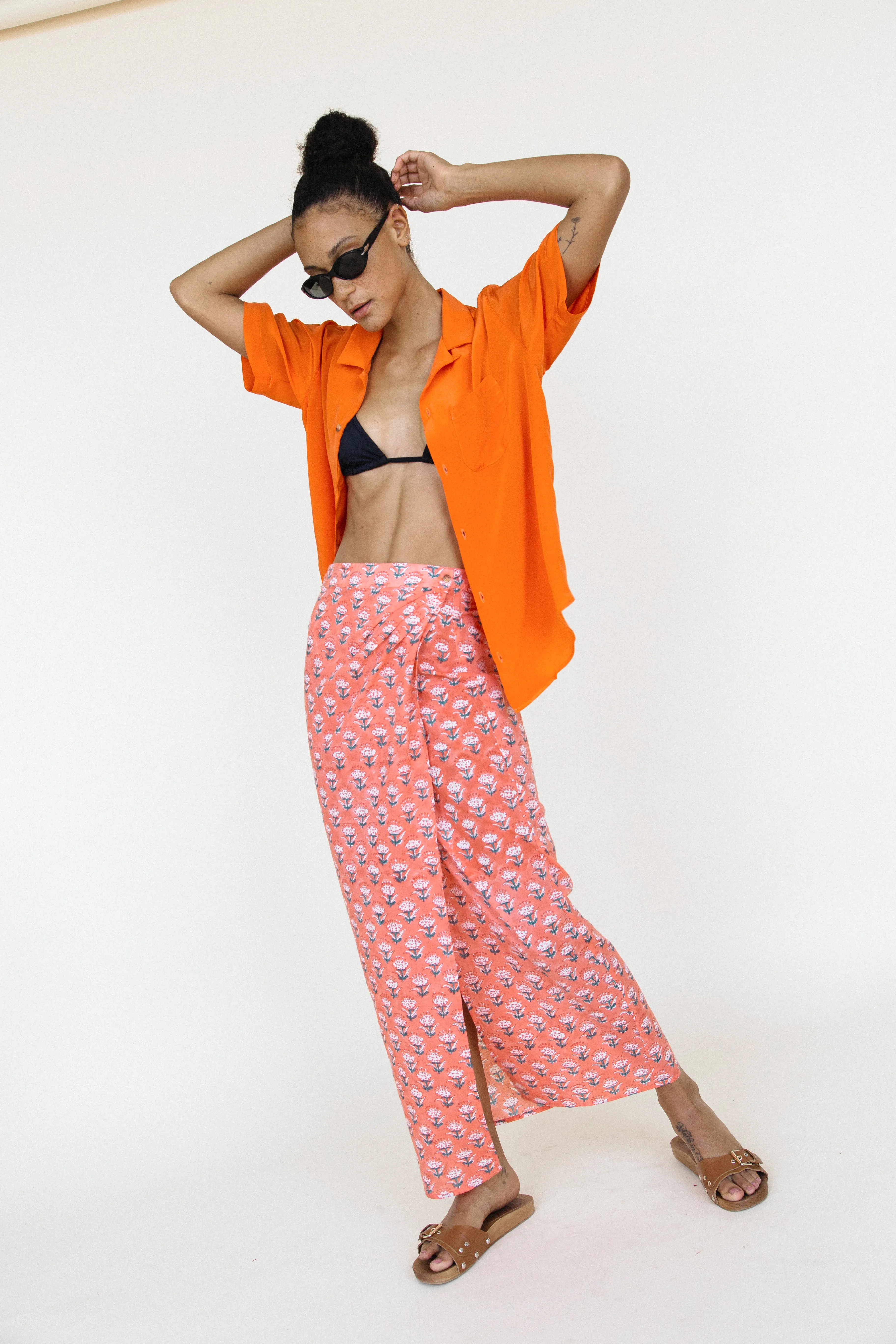 Rosetta Skirt Coral Floral Block Print sold by Ciao Lucia product image thumbnail 2