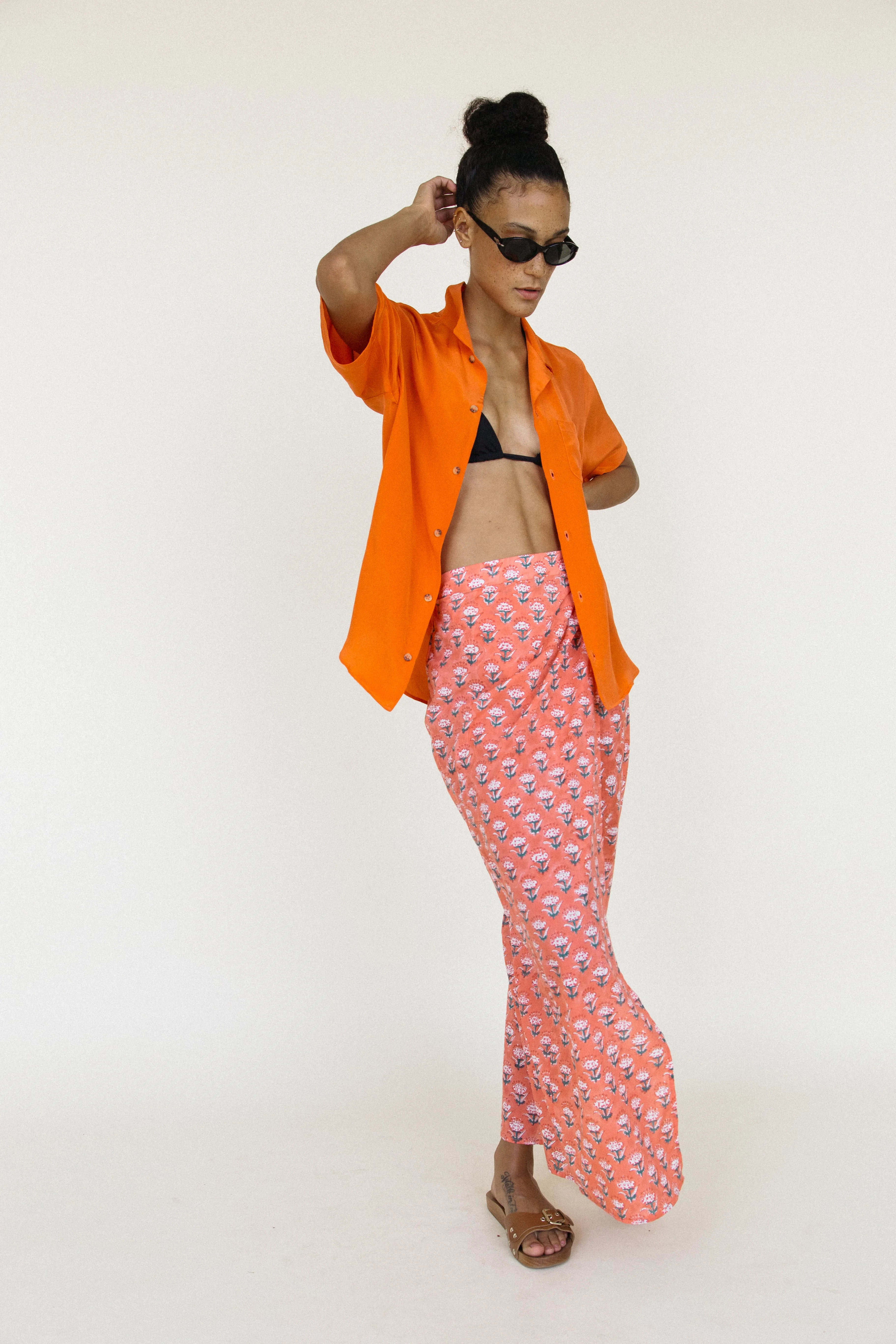 Rosetta Skirt Coral Floral Block Print sold by Ciao Lucia product image thumbnail 4