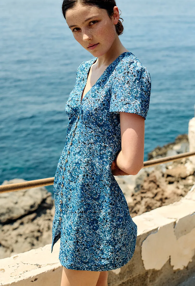 Fleurine Blue Print Satin Mini Dress sold by Ciao Lucia product image thumbnail 2