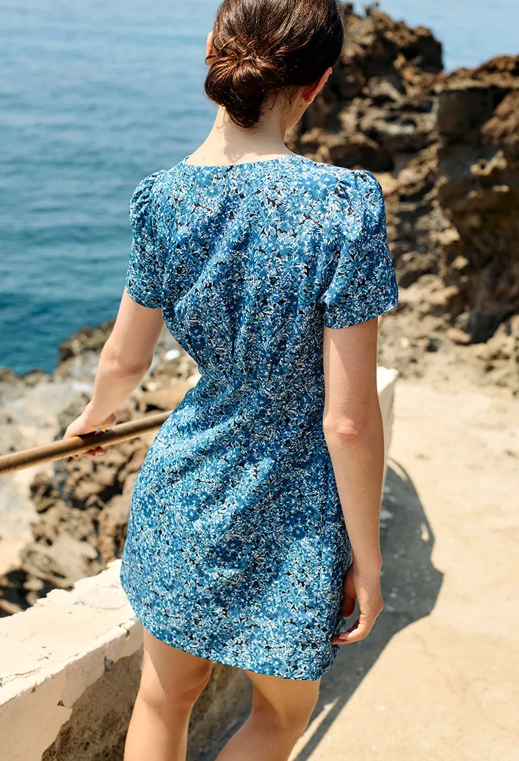 Fleurine Blue Print Satin Mini Dress sold by Ciao Lucia product image thumbnail 4