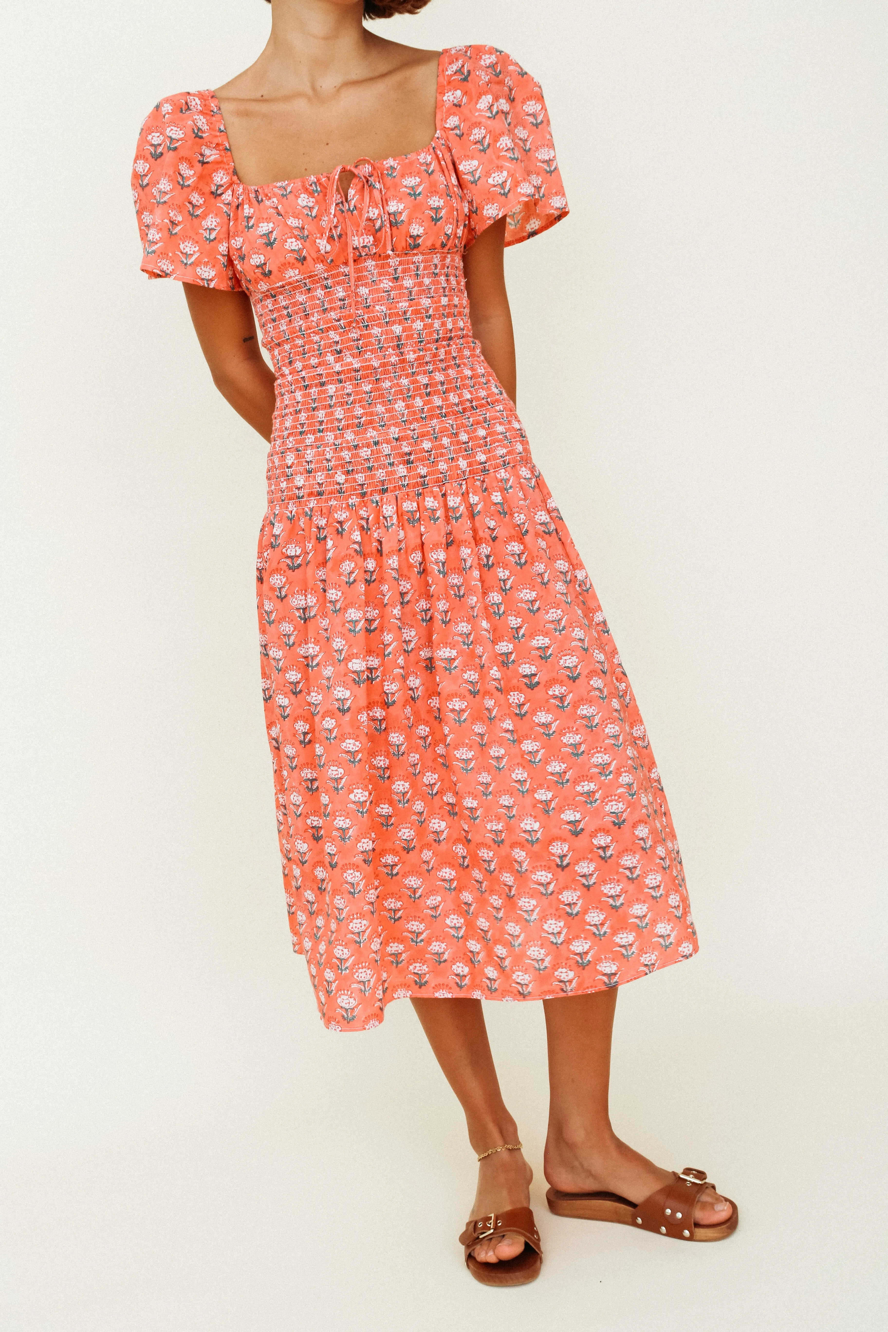 Chiara Dress Coral Floral Block Print sold by Ciao Lucia product image thumbnail 3