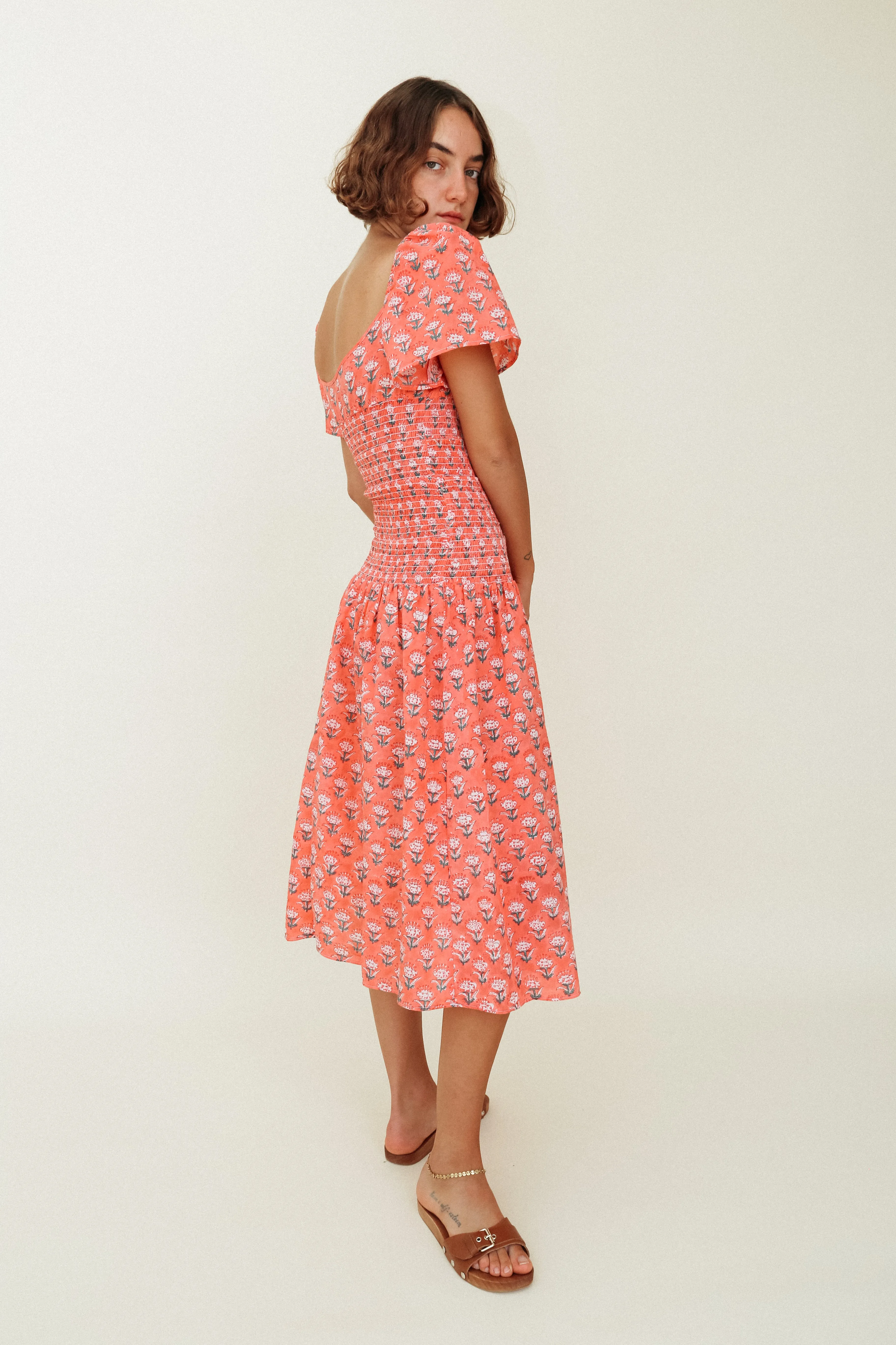 Chiara Dress Coral Floral Block Print sold by Ciao Lucia product image thumbnail 5