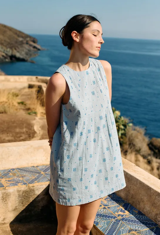 Soledad Blue Printed Sleeveless Mini Dress sold by Ciao Lucia