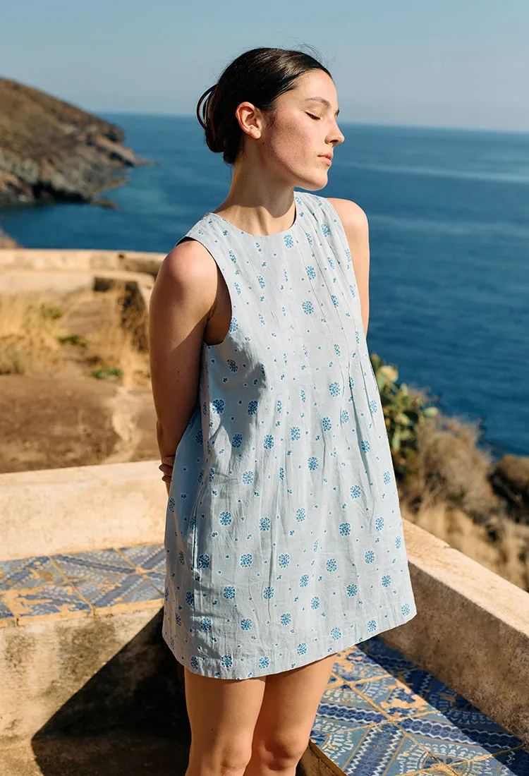Soledad Blue Printed Sleeveless Mini Dress sold by Ciao Lucia
