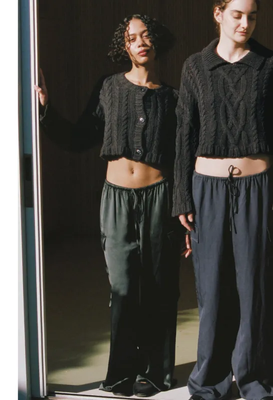 Marceau Black Satin Cargo Pant made by Ciao Lucia