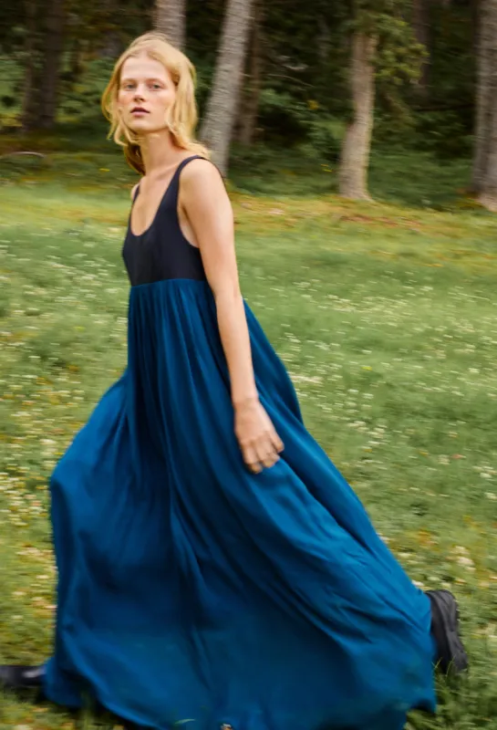 Ninette Navy Chiffon and Jersey Maxi Dress sold by Ciao Lucia