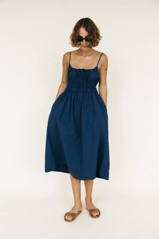 Gabriela Dress Navy Washed Cotton - Pre Order sold by Ciao Lucia
