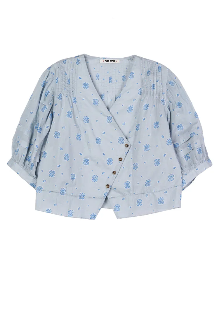 Ximena Blue Printed Cotton Three-Quarter Sleeve Top sold by Ciao Lucia product image thumbnail 2