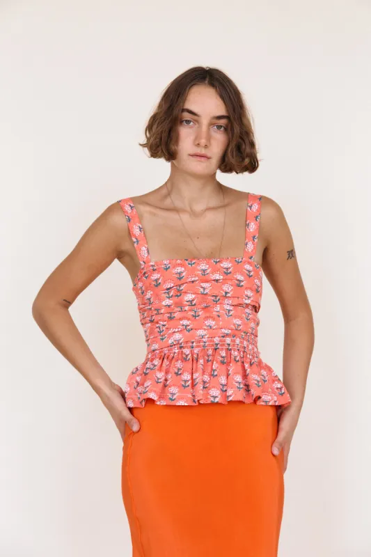 Isla Top Coral Floral Block Print sold by Ciao Lucia