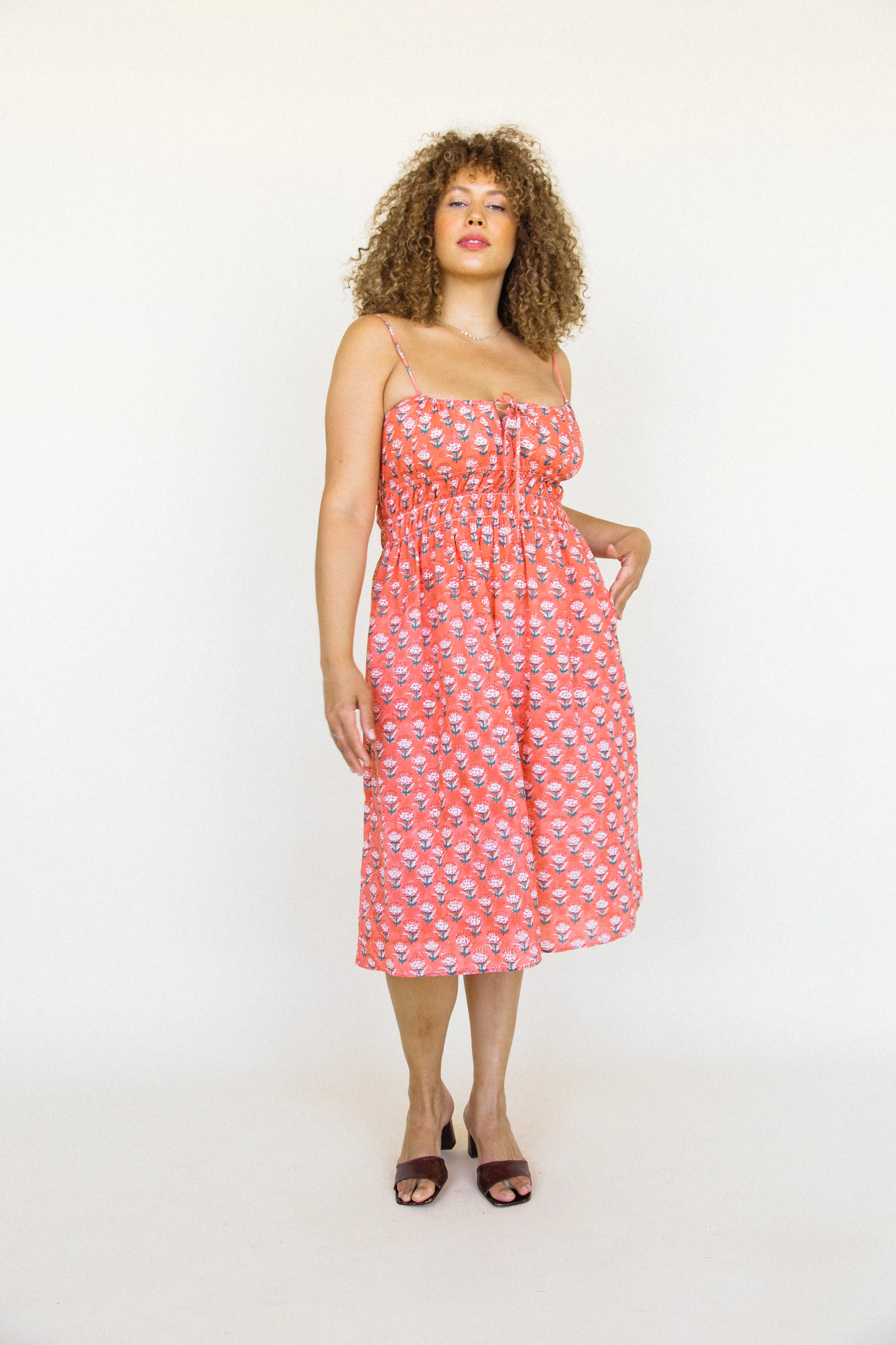 Gabriela Dress Coral Floral Block Print sold by Ciao Lucia product image thumbnail 3