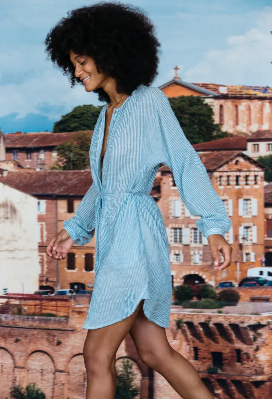 Isabella Dress French Bleu Stripe made by Ciao Lucia