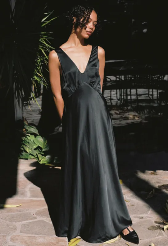Reine Black Satin Maxi Dress sold by Ciao Lucia