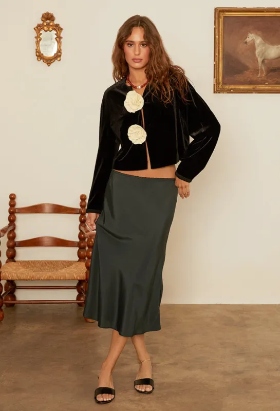 Emilie Crepe de Chine Black Midi Skirt made by Ciao Lucia