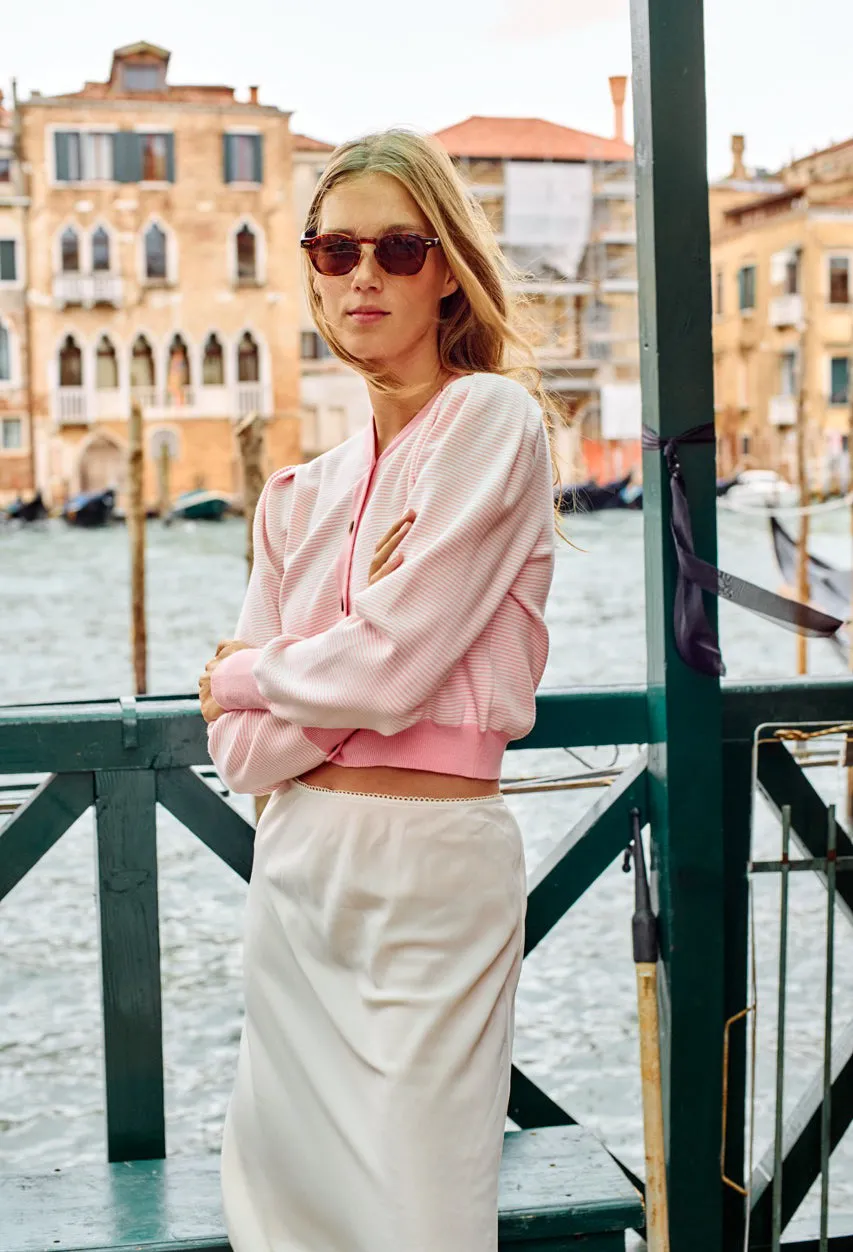 Cherie Pink + White Stripe Cardigan sold by Ciao Lucia
