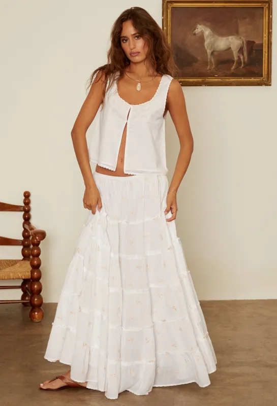 Coralie White Embroidered Maxi Skirt made by Ciao Lucia