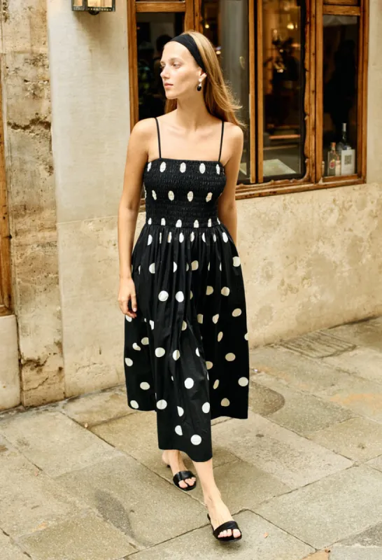 Mael Smocked Polka Dot Midi Dress sold by Ciao Lucia