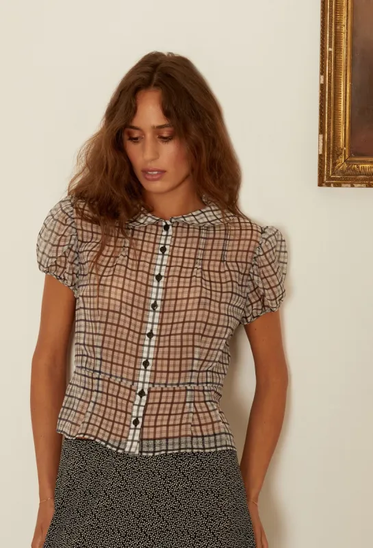 Yvonne Sheer Plaid Organza Top made by Ciao Lucia