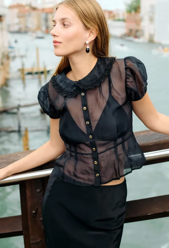 Yvonne Sheer Black Organza Top sold by Ciao Lucia