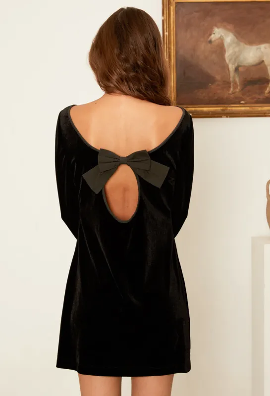 Genevieve Black Velvet Mini Dress with Bow sold by Ciao Lucia