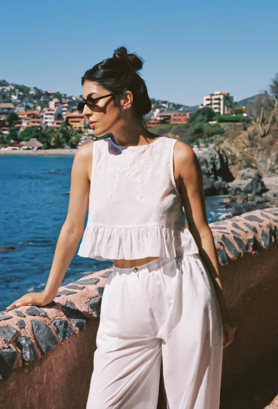 Dalim White Floral Embroidered Cotton Voile Top sold by Ciao Lucia