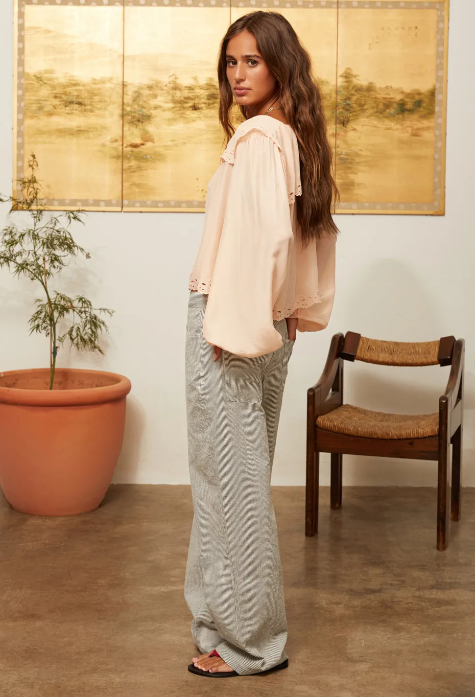 Jona Peach Embroidered Silk Top sold by Ciao Lucia product image thumbnail 2