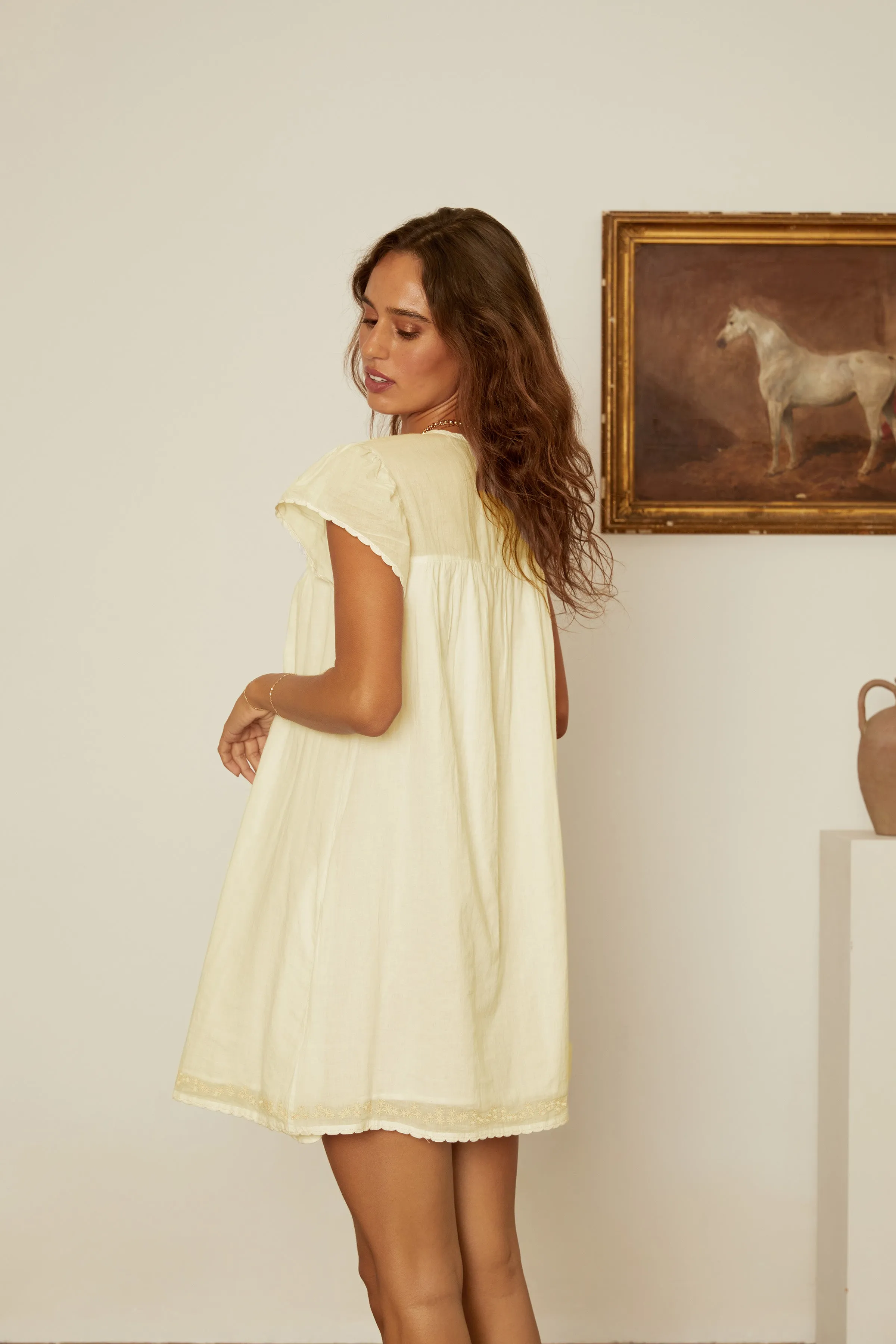 Joelle Cap Sleeved Cotton Mini Dress Butter sold by Ciao Lucia product image thumbnail 2