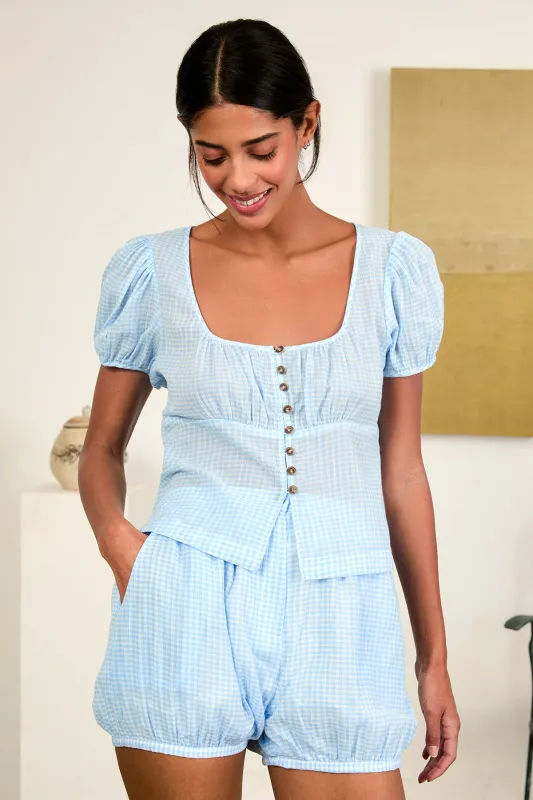 Risi Top Sky Gingham Gauze made by Ciao Lucia