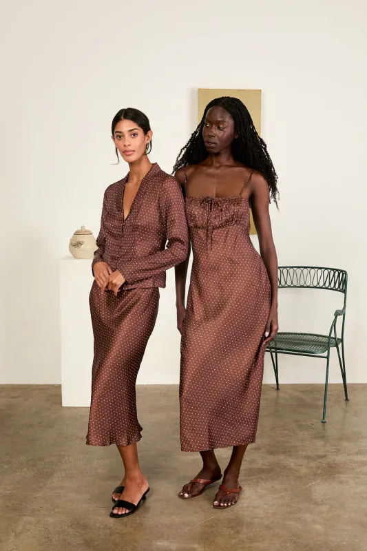 Leo Dress Siena Pin Dot Satin sold by Ciao Lucia