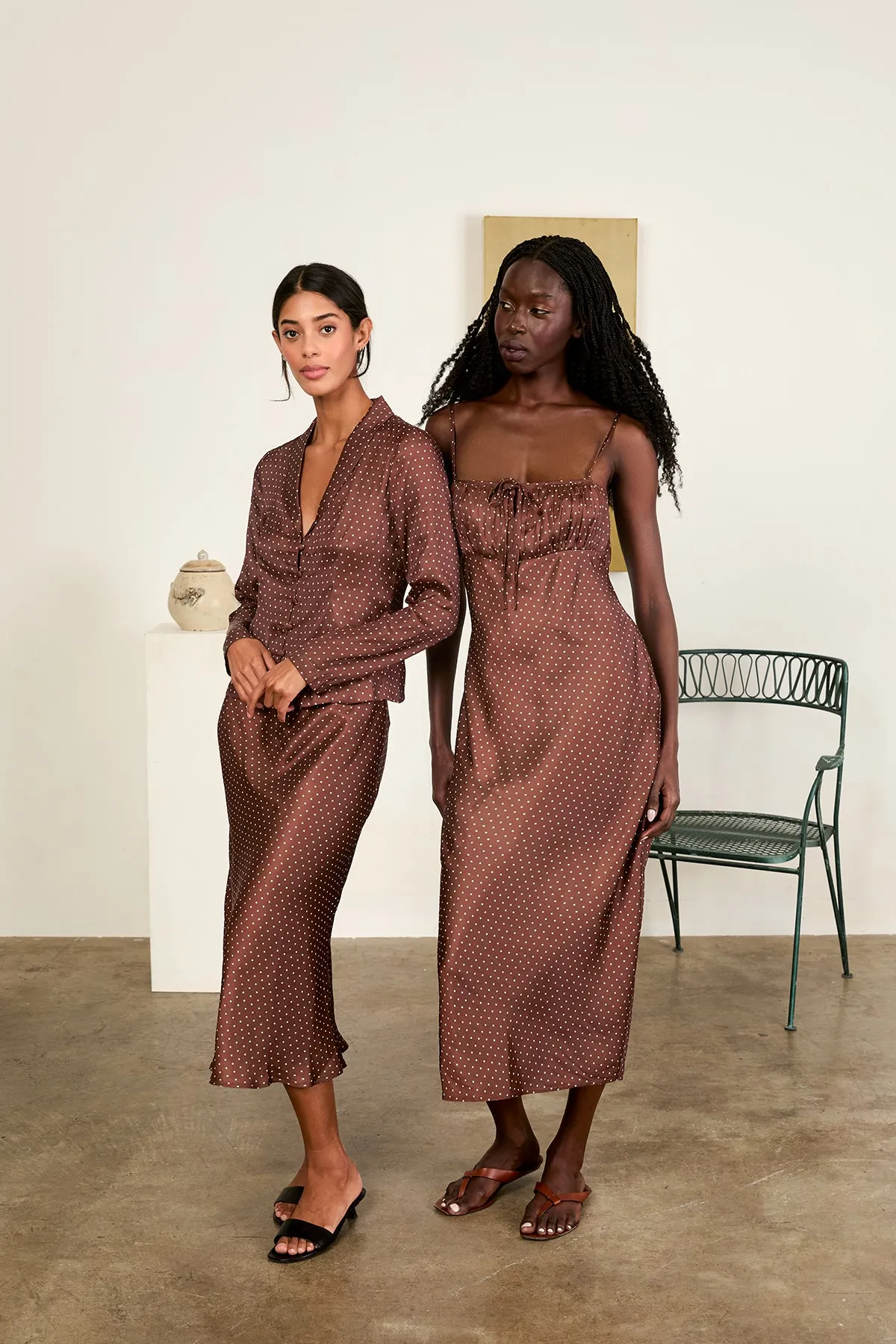 Leo Dress Siena Pin Dot Satin sold by Ciao Lucia