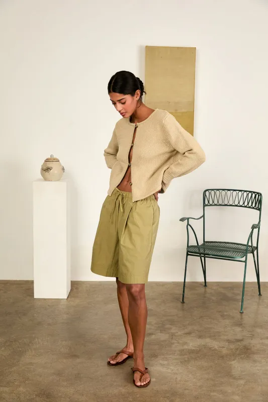 Deo Khaki Cotton Knit Cardigan sold by Ciao Lucia