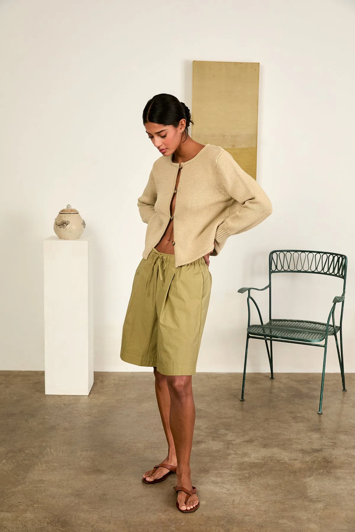 Deo Khaki Cotton Knit Cardigan sold by Ciao Lucia