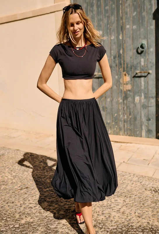 Marcella Black Jersey Bubble Maxi Skirt made by Ciao Lucia