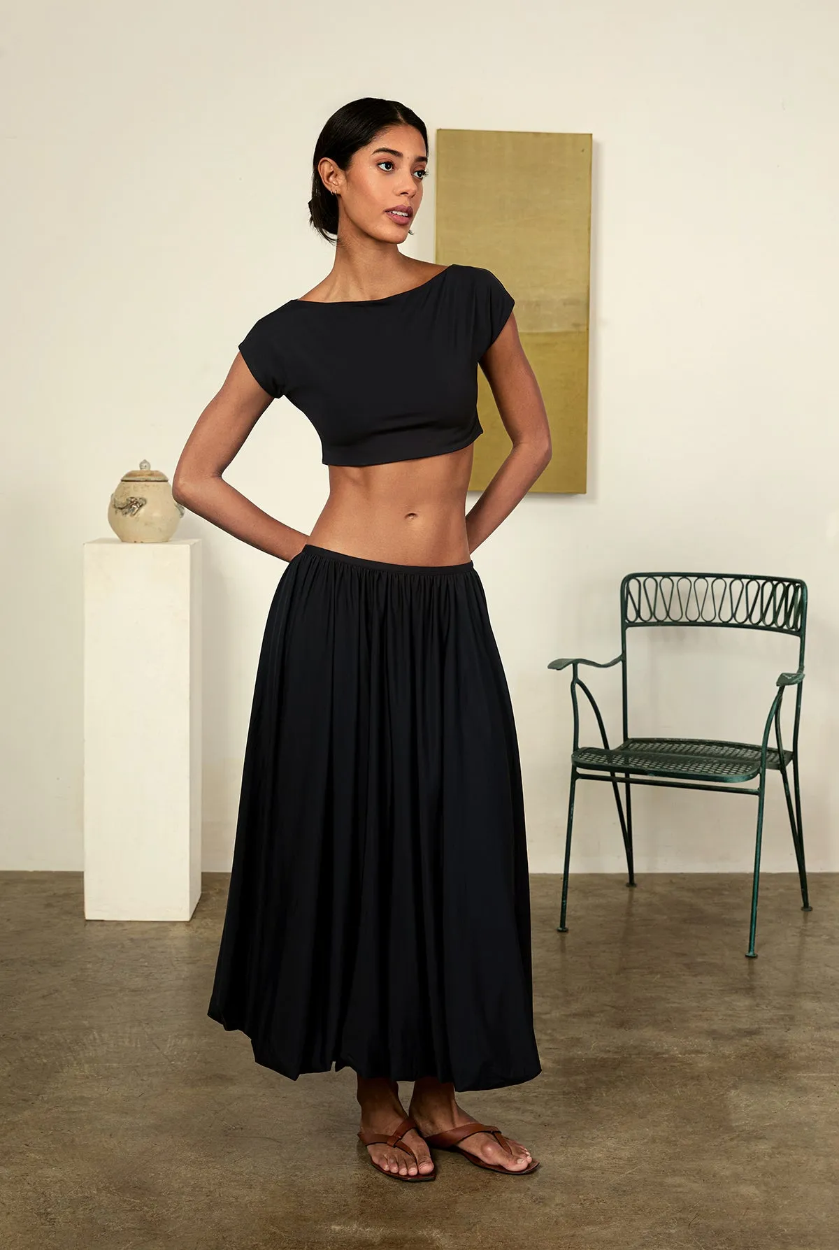 Marcella Black Jersey Bubble Maxi Skirt sold by Ciao Lucia product image thumbnail 5