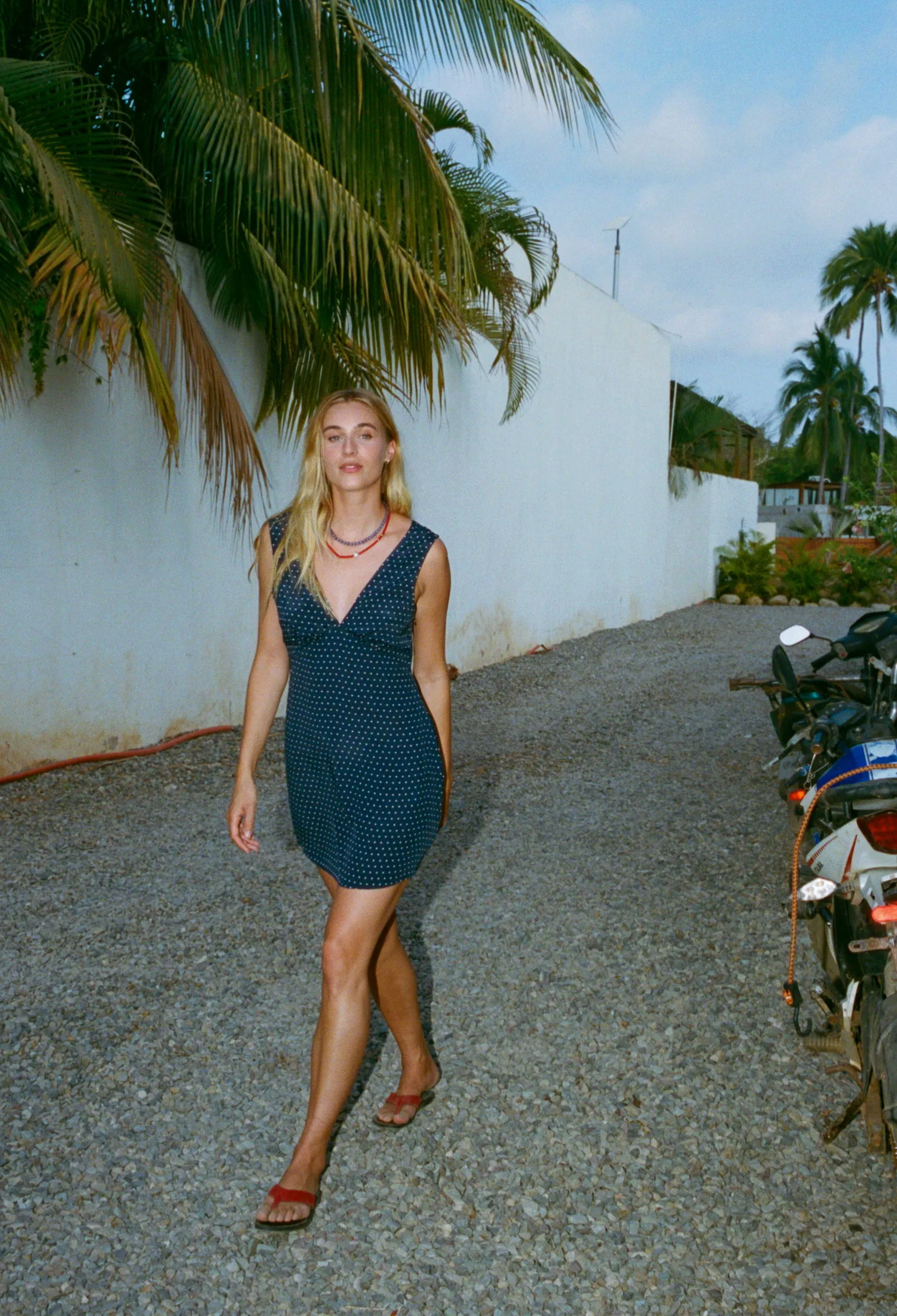 Castelo Navy Pin Dot Silky Dress sold by Ciao Lucia product image thumbnail 3