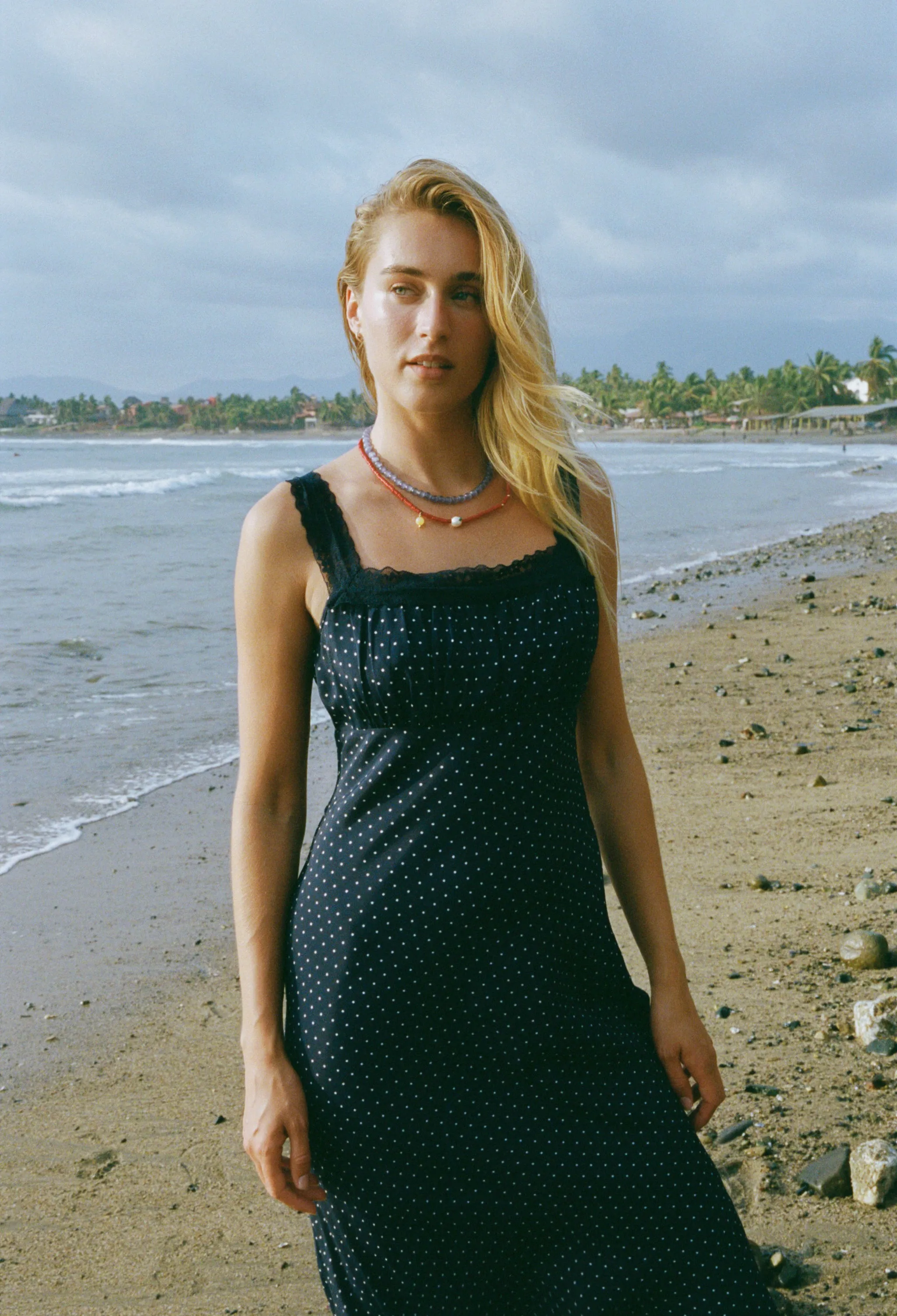 Fiore Navy Pin Dot Silky Midi Dress sold by Ciao Lucia product image thumbnail 5