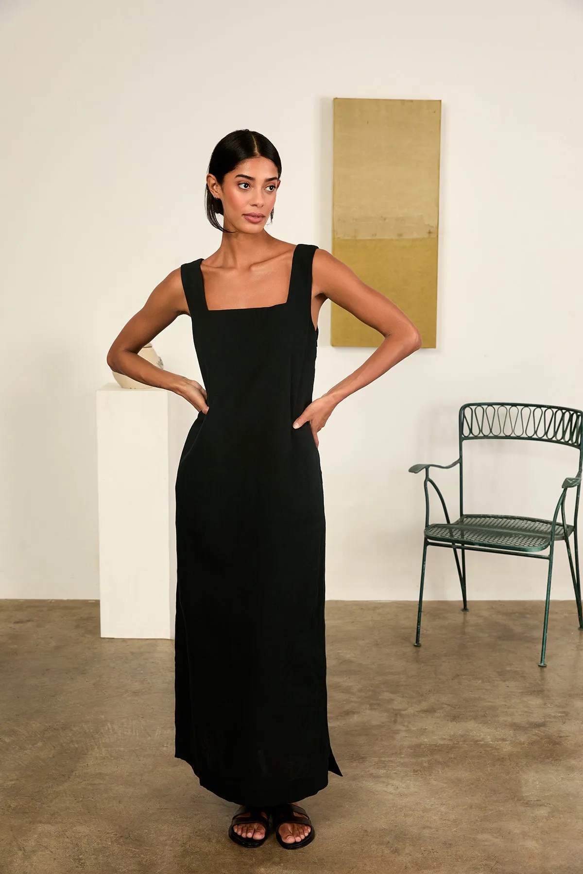 Salone Black Linen Maxi Dress sold by Ciao Lucia product image thumbnail 5
