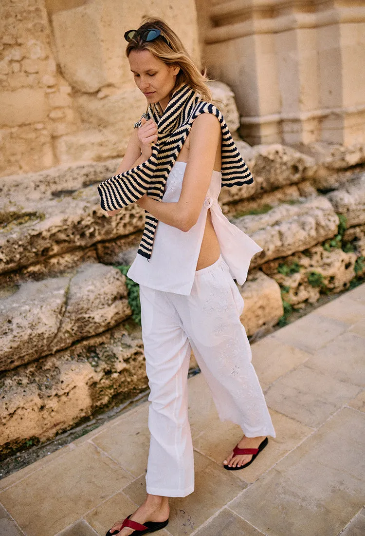 Ermanno White Embroidered Linen Pant sold by Ciao Lucia product image thumbnail 4