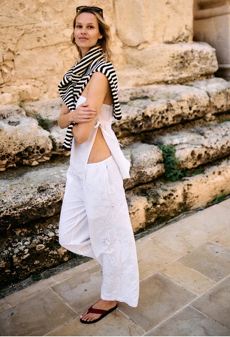 Ermanno White Embroidered Linen Pant sold by Ciao Lucia