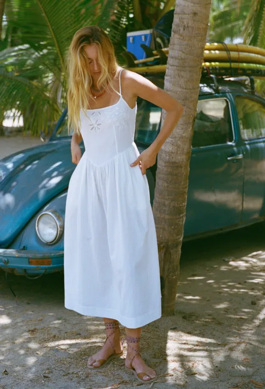 Neroni White Floral Embroidered Linen Dress made by Ciao Lucia