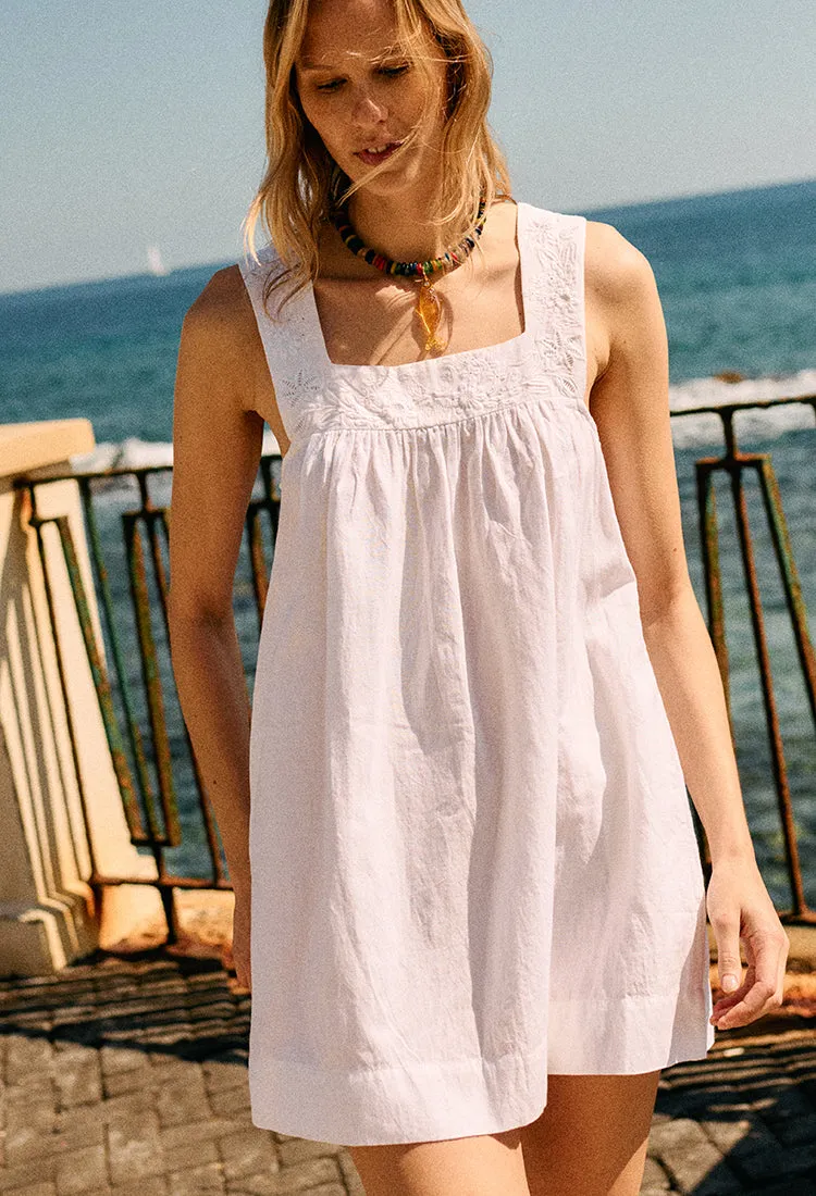 Serra White Embroidered Linen Mini Dress sold by Ciao Lucia product image thumbnail 4
