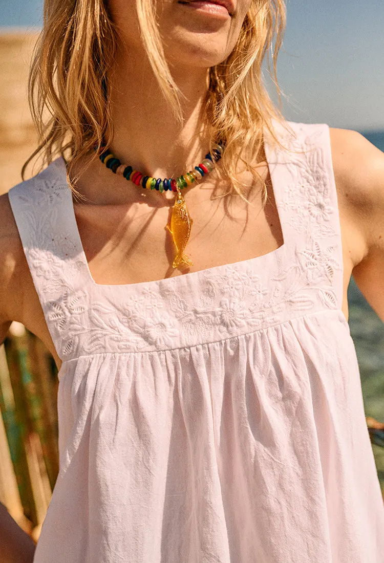 Serra White Embroidered Linen Mini Dress sold by Ciao Lucia product image thumbnail 5