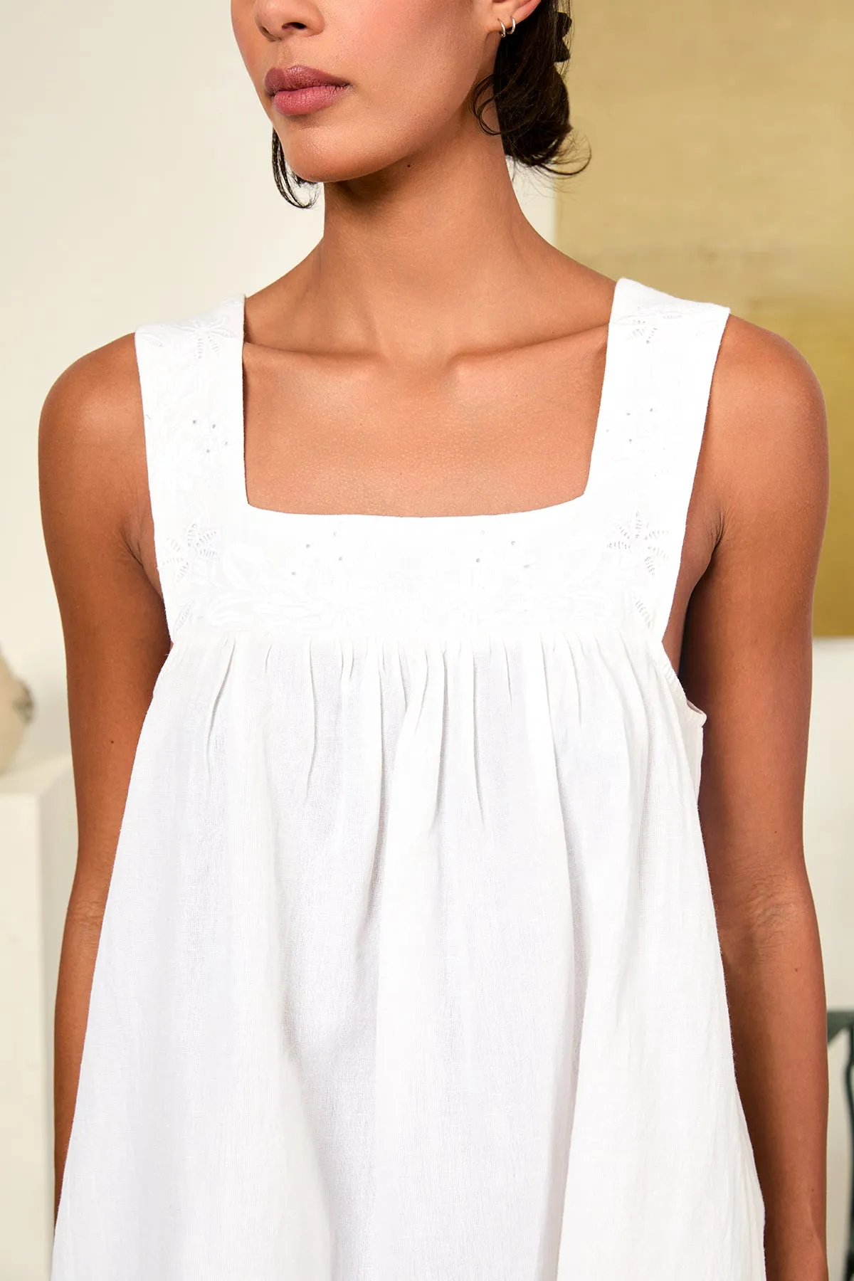 Serra White Embroidered Linen Mini Dress sold by Ciao Lucia product image thumbnail 2