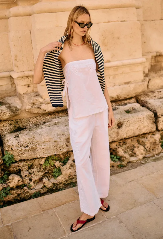 Sebastian White Embroidered Linen Top sold by Ciao Lucia