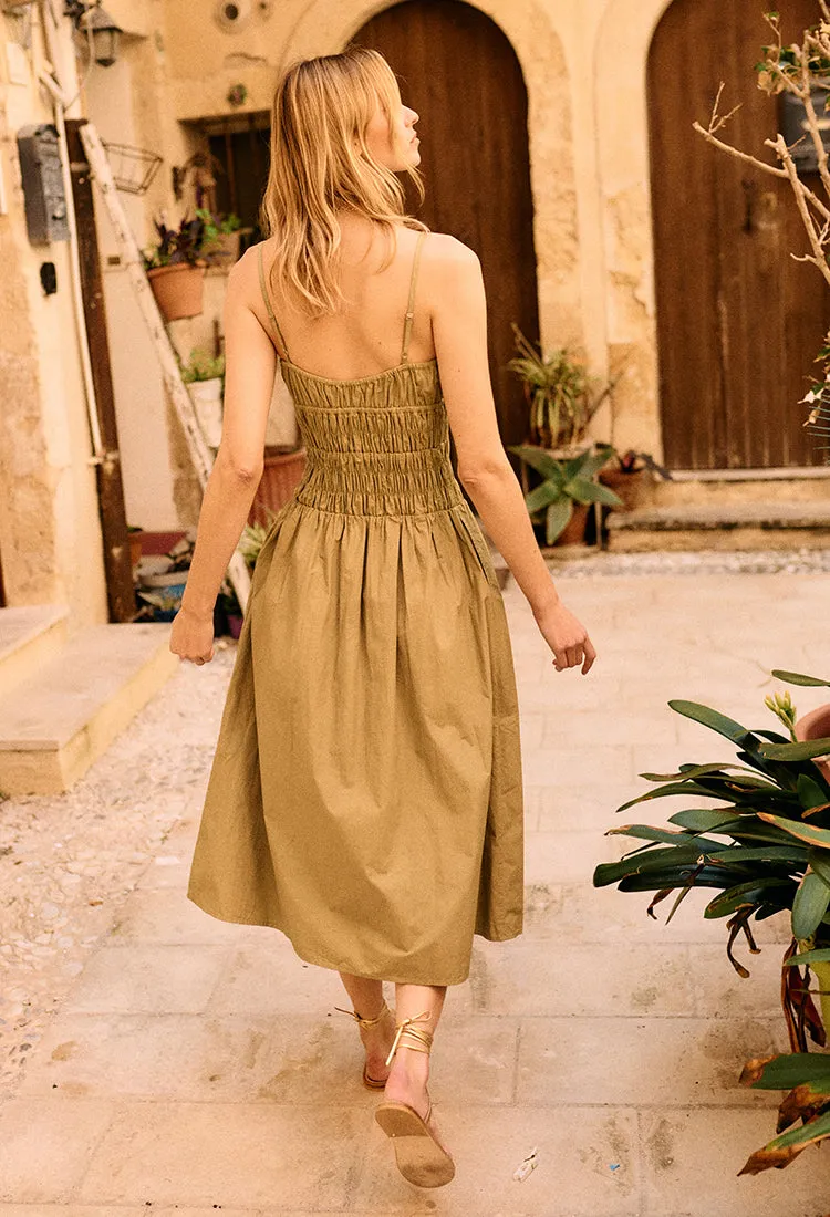 Russo Khaki Washed Cotton Poplin Dress sold by Ciao Lucia product image thumbnail 4