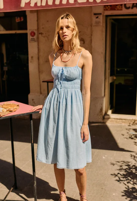 Gabriela Sky Gingham Midi Dress sold by Ciao Lucia