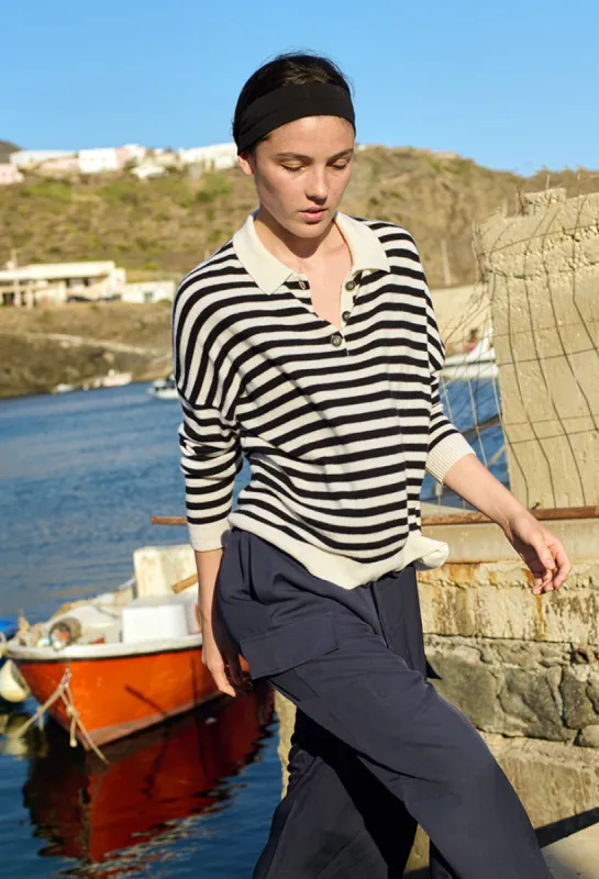 Gilma Cashmere Black and White Stripe Pullover made by Ciao Lucia