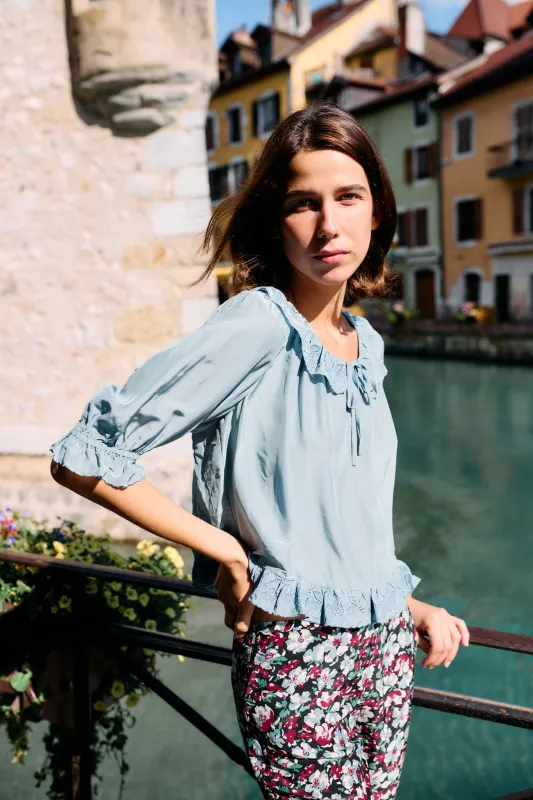 Thora Top Marine Floral Embroidery sold by Ciao Lucia